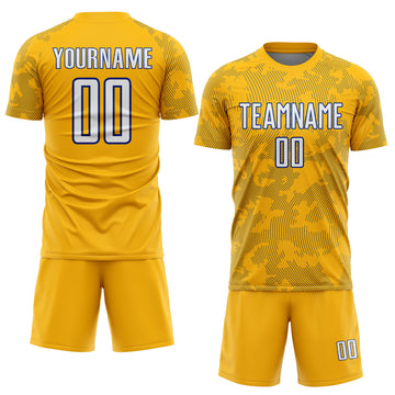 Custom Gold White-Royal Curve Lines Sublimation Soccer Uniform Jersey