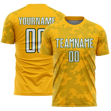 Laden Sie das Bild in den Galerie-Viewer, Custom Gold White-Green Curve Lines Sublimation Soccer Uniform Jersey

