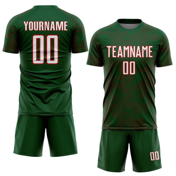 Custom Green White-Red Curve Lines Sublimation Soccer Uniform Jersey