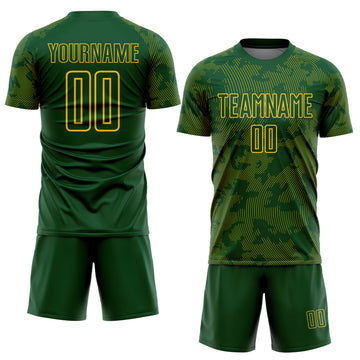 Custom Green-Yellow Curve Lines Sublimation Soccer Uniform Jersey