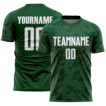 Custom Green White-Gray Curve Lines Sublimation Soccer Uniform Jersey