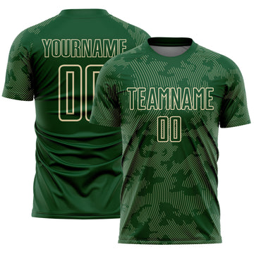 Custom Green-Cream Curve Lines Sublimation Soccer Uniform Jersey