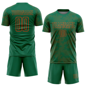 Custom Kelly Green-Orange Curve Lines Sublimation Soccer Uniform Jersey