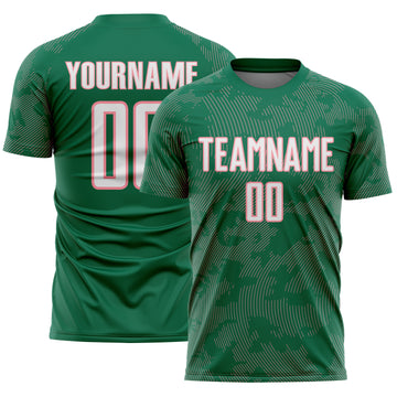 Custom Kelly Green White-Medium Pink Curve Lines Sublimation Soccer Uniform Jersey