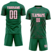 Load image into Gallery viewer, Custom Kelly Green White-Neon Pink Curve Lines Sublimation Soccer Uniform Jersey
