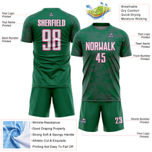 Load image into Gallery viewer, Custom Kelly Green White-Pink Curve Lines Sublimation Soccer Uniform Jersey
