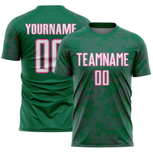 Load image into Gallery viewer, Custom Kelly Green White-Pink Curve Lines Sublimation Soccer Uniform Jersey
