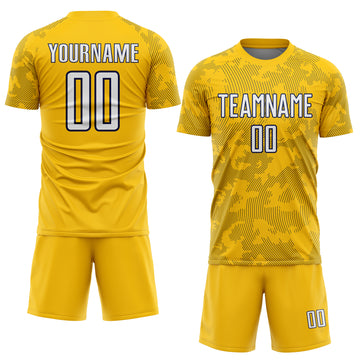 Custom Yellow White-Navy Curve Lines Sublimation Soccer Uniform Jersey