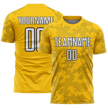 Load image into Gallery viewer, Custom Yellow White-Navy Curve Lines Sublimation Soccer Uniform Jersey
