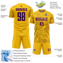 Load image into Gallery viewer, Custom Yellow Dark Purple-Orange Curve Lines Sublimation Soccer Uniform Jersey
