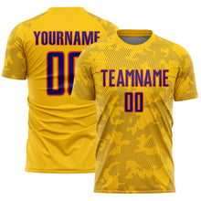 Load image into Gallery viewer, Custom Yellow Dark Purple-Orange Curve Lines Sublimation Soccer Uniform Jersey
