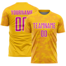Load image into Gallery viewer, Custom Yellow Deep Pink-White Curve Lines Sublimation Soccer Uniform Jersey
