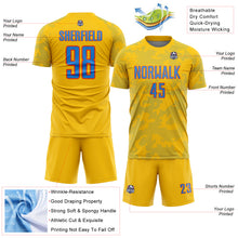 Load image into Gallery viewer, Custom Yellow Powder Blue-Orange Curve Lines Sublimation Soccer Uniform Jersey
