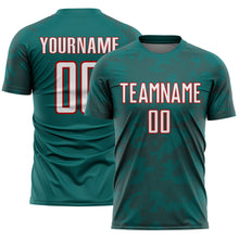 Load image into Gallery viewer, Custom Teal White-Red Curve Lines Sublimation Soccer Uniform Jersey
