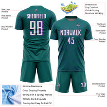 Load image into Gallery viewer, Custom Teal White-Purple Curve Lines Sublimation Soccer Uniform Jersey
