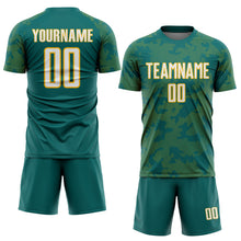 Load image into Gallery viewer, Custom Teal White-Gold Curve Lines Sublimation Soccer Uniform Jersey
