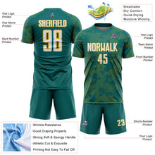 Load image into Gallery viewer, Custom Teal White-Gold Curve Lines Sublimation Soccer Uniform Jersey
