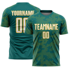 Load image into Gallery viewer, Custom Teal White-Gold Curve Lines Sublimation Soccer Uniform Jersey
