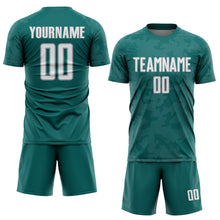 Load image into Gallery viewer, Custom Teal White-Gray Curve Lines Sublimation Soccer Uniform Jersey
