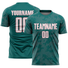 Laden Sie das Bild in den Galerie-Viewer, Custom Teal White-Medium Pink Curve Lines Sublimation Soccer Uniform Jersey
