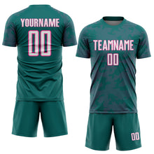 Laden Sie das Bild in den Galerie-Viewer, Custom Teal White-Pink Curve Lines Sublimation Soccer Uniform Jersey
