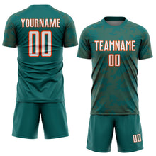 Load image into Gallery viewer, Custom Teal White-Orange Curve Lines Sublimation Soccer Uniform Jersey
