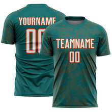 Load image into Gallery viewer, Custom Teal White-Orange Curve Lines Sublimation Soccer Uniform Jersey
