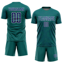 Load image into Gallery viewer, Custom Teal US Navy Blue-White Curve Lines Sublimation Soccer Uniform Jersey
