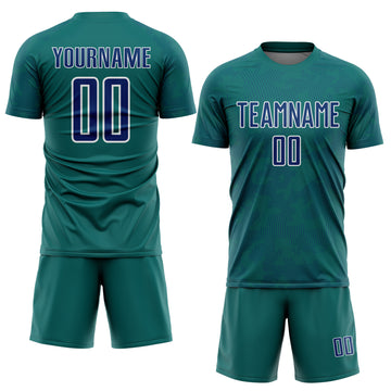 Custom Teal US Navy Blue-White Curve Lines Sublimation Soccer Uniform Jersey