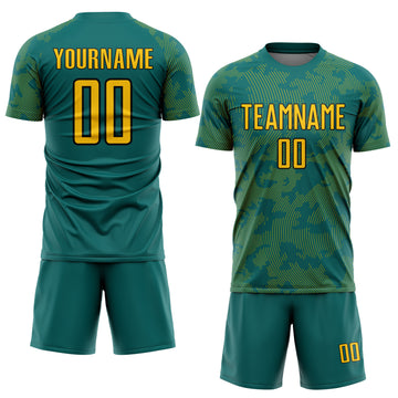 Custom Teal Yellow-Black Curve Lines Sublimation Soccer Uniform Jersey