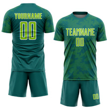 Load image into Gallery viewer, Custom Teal Neon Green-White Curve Lines Sublimation Soccer Uniform Jersey
