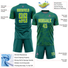 Load image into Gallery viewer, Custom Teal Neon Green-White Curve Lines Sublimation Soccer Uniform Jersey
