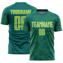 Load image into Gallery viewer, Custom Teal Neon Green-White Curve Lines Sublimation Soccer Uniform Jersey
