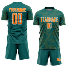 Load image into Gallery viewer, Custom Teal Bay Orange-White Curve Lines Sublimation Soccer Uniform Jersey

