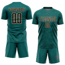 Load image into Gallery viewer, Custom Teal Brown-Cream Curve Lines Sublimation Soccer Uniform Jersey
