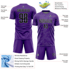 Laden Sie das Bild in den Galerie-Viewer, Custom Purple Black-Gray Curve Lines Sublimation Soccer Uniform Jersey

