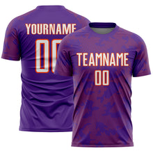 Laden Sie das Bild in den Galerie-Viewer, Custom Purple White-Orange Curve Lines Sublimation Soccer Uniform Jersey
