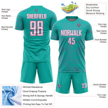 Load image into Gallery viewer, Custom Aqua White-Pink Curve Lines Sublimation Soccer Uniform Jersey
