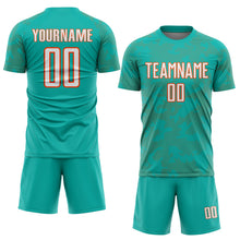 Load image into Gallery viewer, Custom Aqua White-Orange Curve Lines Sublimation Soccer Uniform Jersey
