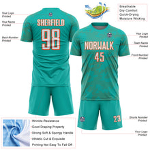 Load image into Gallery viewer, Custom Aqua White-Orange Curve Lines Sublimation Soccer Uniform Jersey
