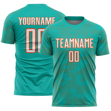 Load image into Gallery viewer, Custom Aqua White-Orange Curve Lines Sublimation Soccer Uniform Jersey
