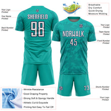 Load image into Gallery viewer, Custom Aqua White-Navy Curve Lines Sublimation Soccer Uniform Jersey
