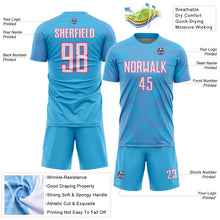 Load image into Gallery viewer, Custom Sky Blue White-Pink Curve Lines Sublimation Soccer Uniform Jersey
