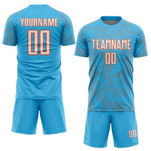 Load image into Gallery viewer, Custom Sky Blue White-Orange Curve Lines Sublimation Soccer Uniform Jersey
