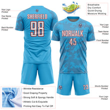 Load image into Gallery viewer, Custom Sky Blue White-Red Curve Lines Sublimation Soccer Uniform Jersey
