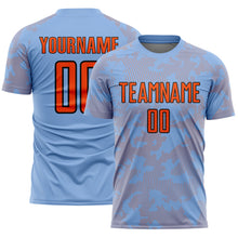 Load image into Gallery viewer, Custom Light Blue Orange-Black Curve Lines Sublimation Soccer Uniform Jersey
