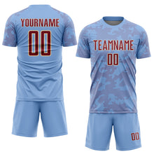 Load image into Gallery viewer, Custom Light Blue Crimson-Cream Curve Lines Sublimation Soccer Uniform Jersey
