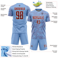 Load image into Gallery viewer, Custom Light Blue Crimson-Cream Curve Lines Sublimation Soccer Uniform Jersey
