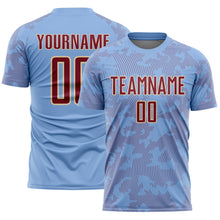 Load image into Gallery viewer, Custom Light Blue Crimson-Cream Curve Lines Sublimation Soccer Uniform Jersey
