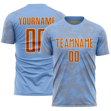 Load image into Gallery viewer, Custom Light Blue Texas Orange-Cream Curve Lines Sublimation Soccer Uniform Jersey
